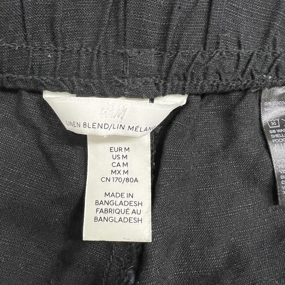 H&M Pants Womens M Black Linen Blend Relaxed Lounge Sweatpants Drawstring